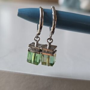 Green Crystal Drop Earrings - Sterling Silver